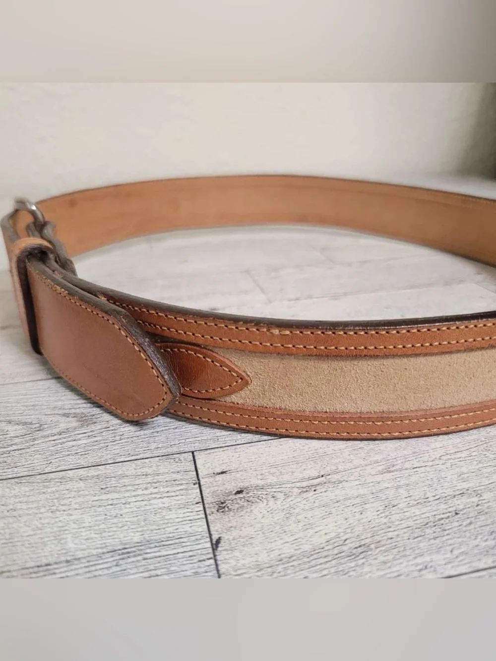 Men's Circle Y Western Brown Leather Suede Inlay Rodeo Cowboy Belt Size 34